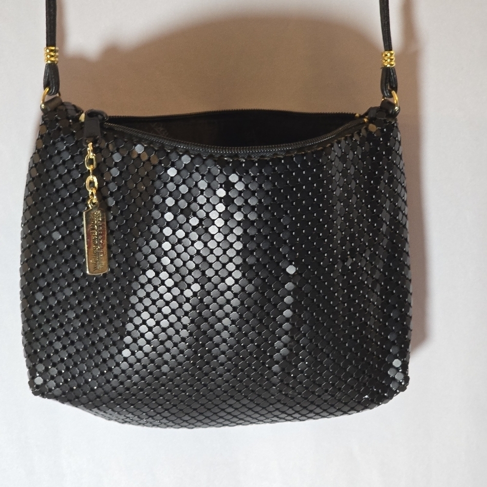 Whiting & Davis Black Classic Chainlink Crossbody Shoulder Bag Purse Sequin